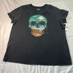 Torrid Heritage Skull Graphic Deconstructed T-shirt Short Sleeve Sz 2 18-20 NEW